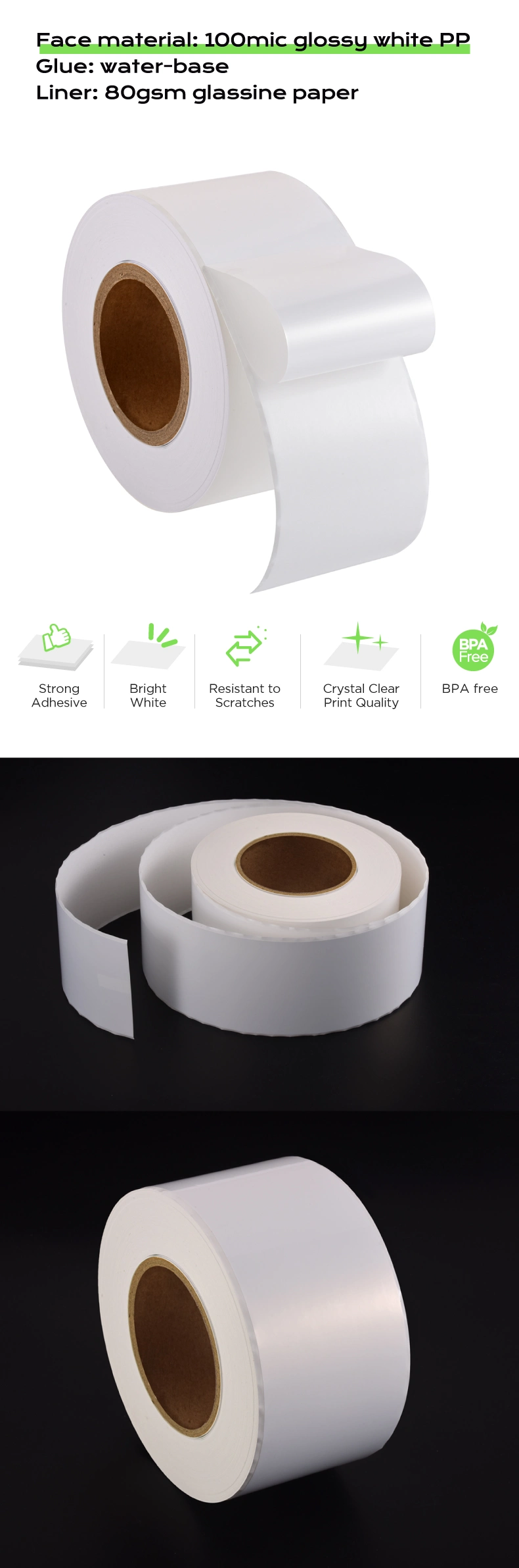 PP 75GSM Glossy White Material for Inkjet Printer Pre-Cut Label Rolls